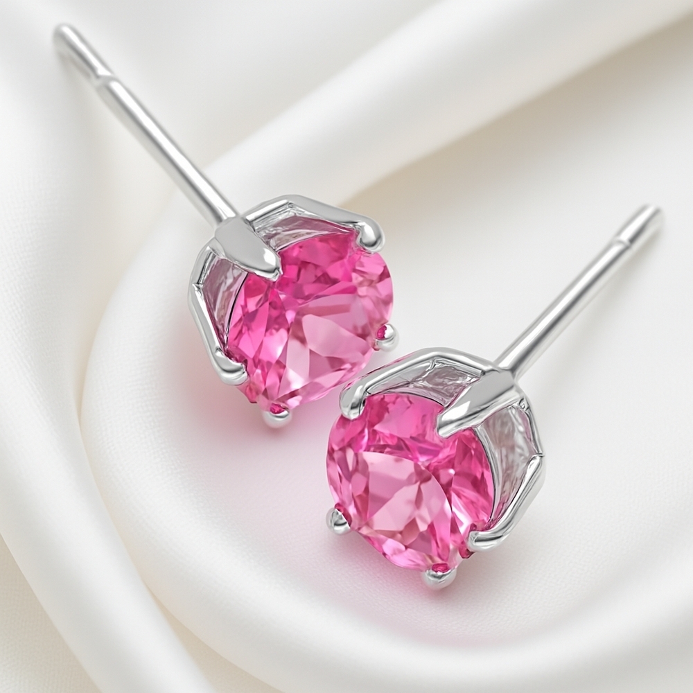 Pink Gemstone Stud Earrings • Silver Prong Setting • Dainty Sparkle Jewelry